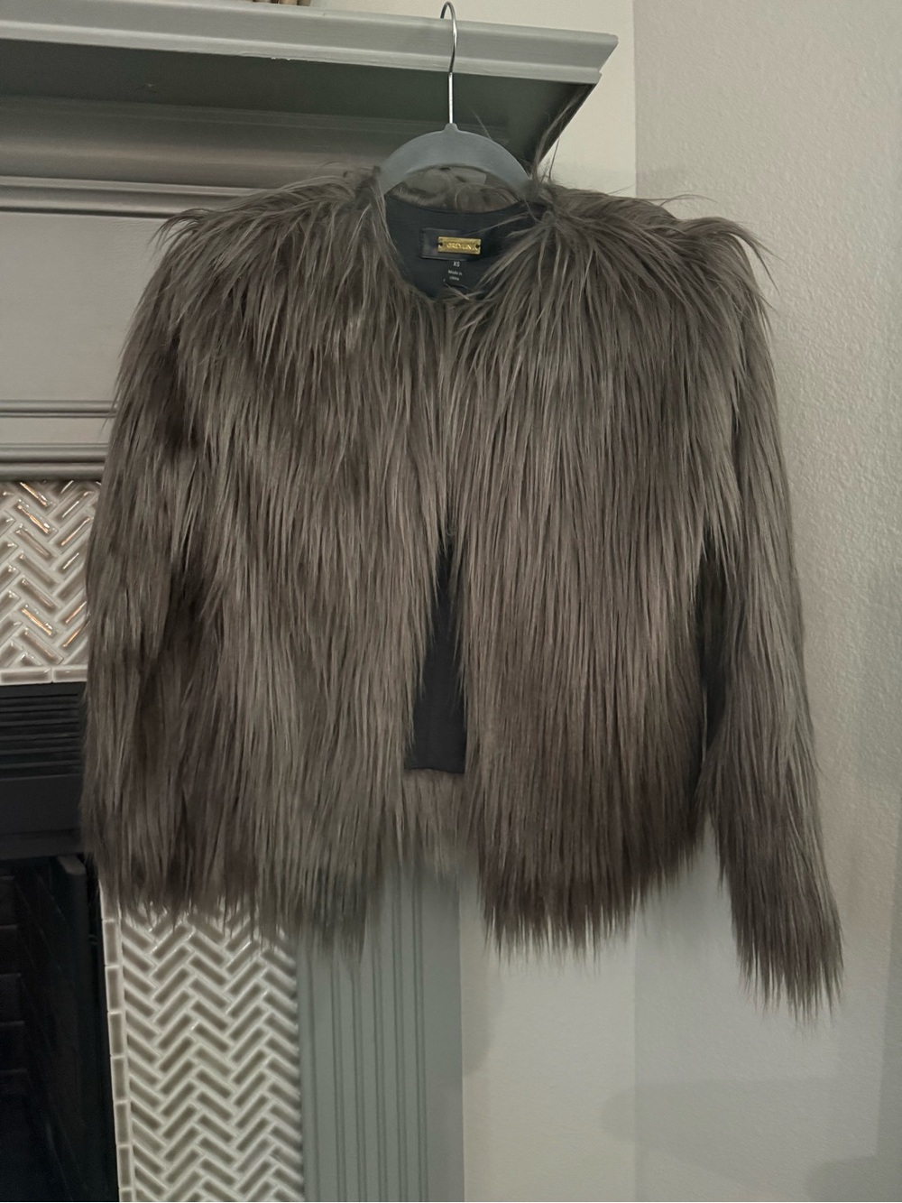 Greylin Faux Fur Crop Jacket in Gray Brown